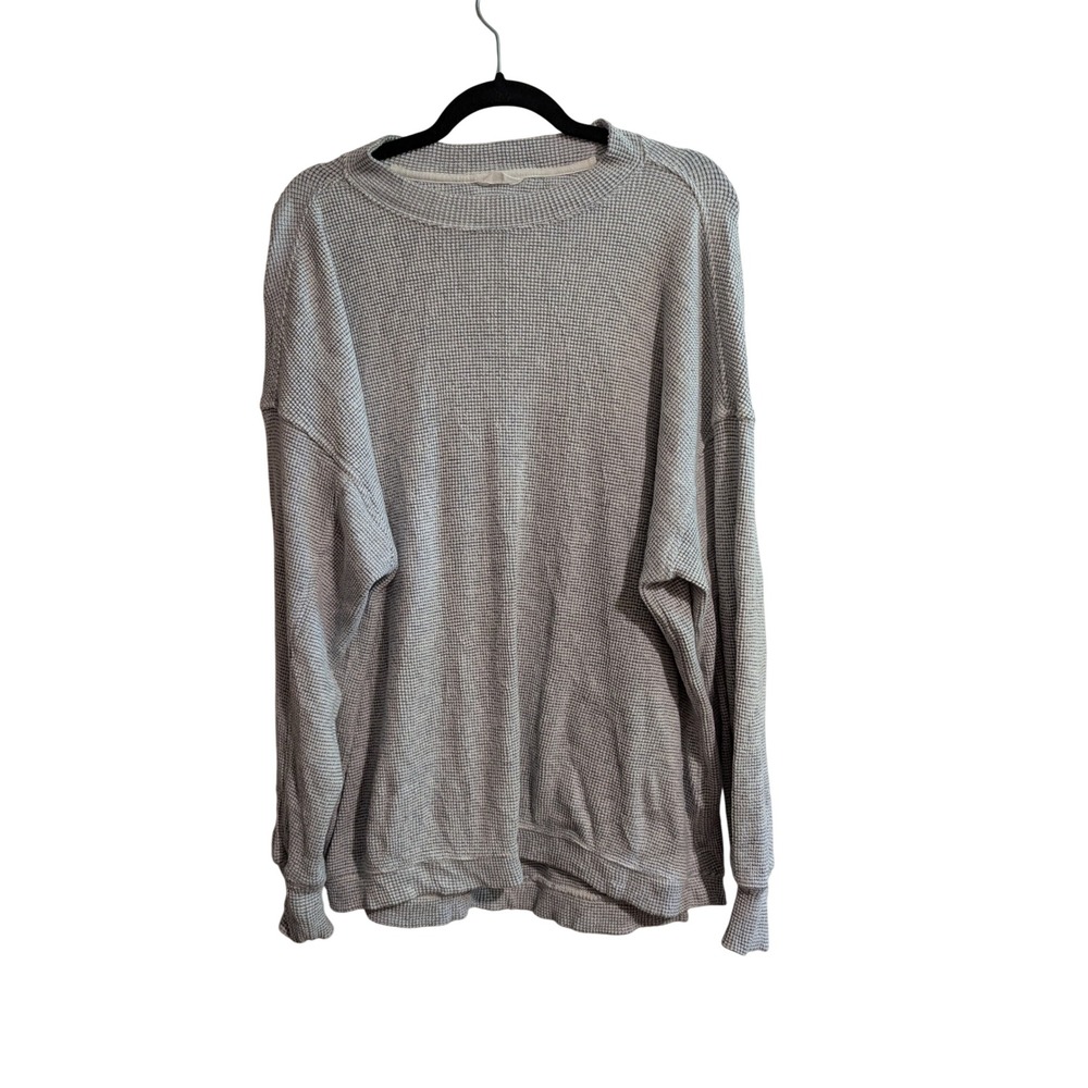 Aerie Waffle Knit Pullover Women Size M Blue‎ White Oversized Long Sleeve Top
